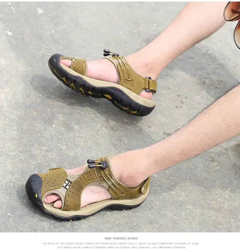 Brand Toe Protect Outdoor Casual Driving Beach Men Sandals Flat Quality Summer Leather Soft Sole Men Shoes Plus Size 46 Sandales 19