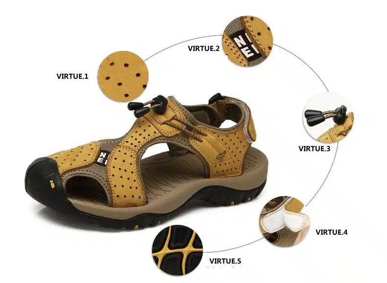 Brand Toe Protect Outdoor Casual Driving Beach Men Sandals Flat Quality Summer Leather Soft Sole Men Shoes Plus Size 46 Sandales 21