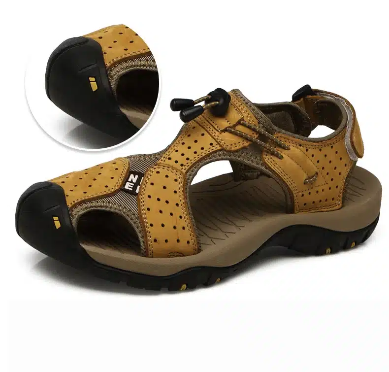 Brand Toe Protect Outdoor Casual Driving Beach Men Sandals Flat Quality Summer Leather Soft Sole Men Shoes Plus Size 46 Sandales 26