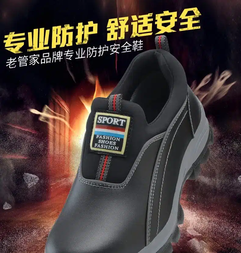 mens causal black big size breathable steel toe caps work safety shoes slip on lazy cow leather tooling low boots zapatos hombre 2