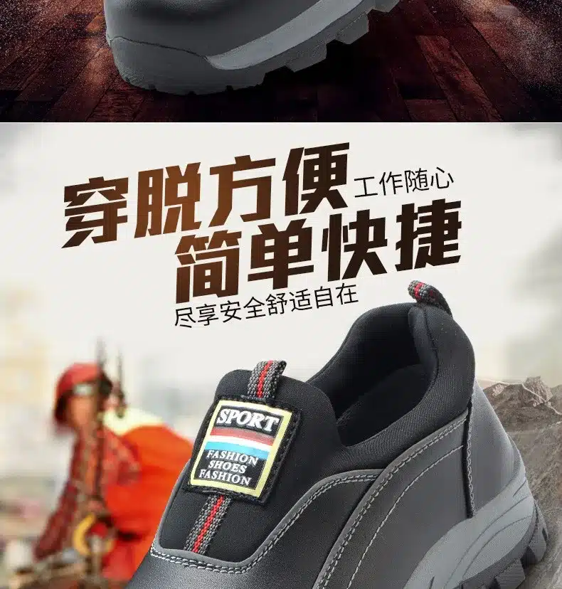 mens causal black big size breathable steel toe caps work safety shoes slip on lazy cow leather tooling low boots zapatos hombre 3