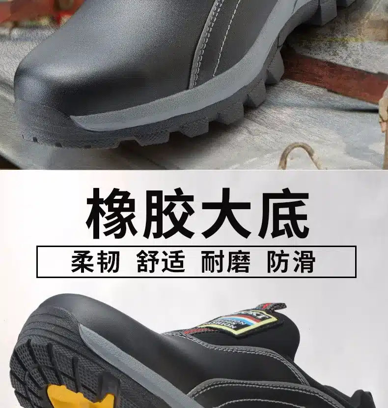 mens causal black big size breathable steel toe caps work safety shoes slip on lazy cow leather tooling low boots zapatos hombre 4