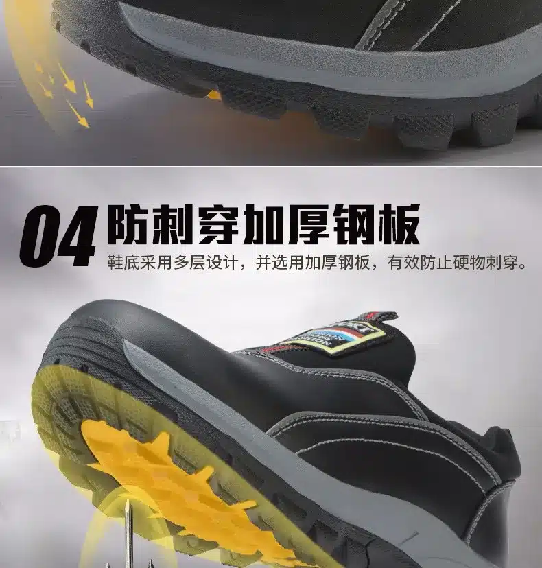 mens causal black big size breathable steel toe caps work safety shoes slip on lazy cow leather tooling low boots zapatos hombre 9