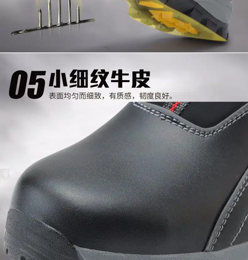 mens causal black big size breathable steel toe caps work safety shoes slip on lazy cow leather tooling low boots zapatos hombre 10