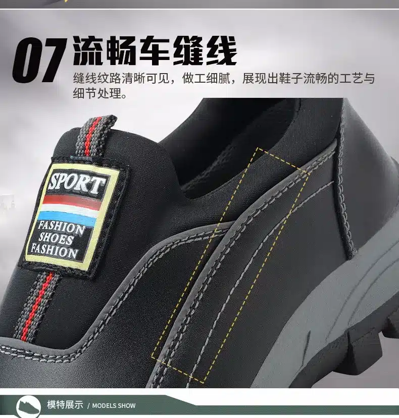 mens causal black big size breathable steel toe caps work safety shoes slip on lazy cow leather tooling low boots zapatos hombre 12