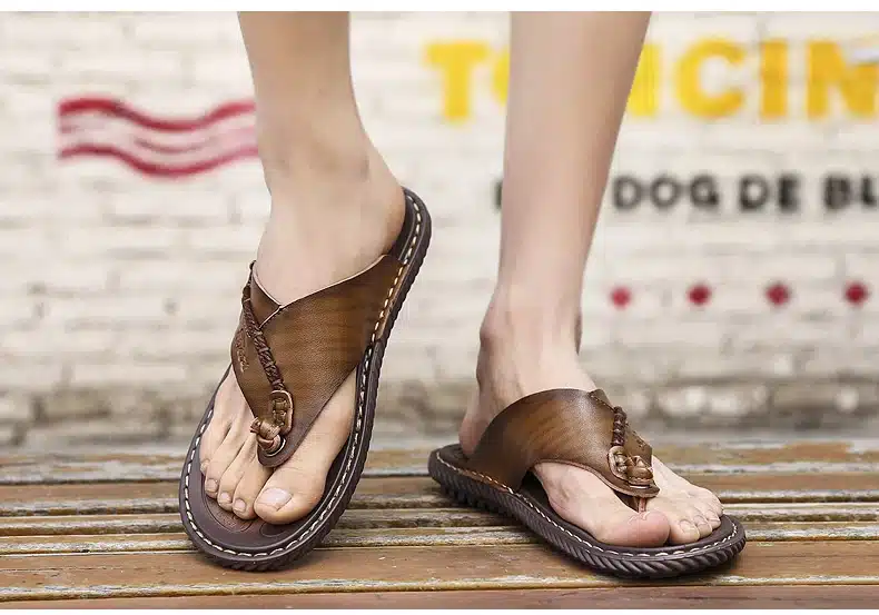 BIMUDUIYU Luxury Brand Flip Flops Soft comfortable Microfiber Leather Slippers Beach Slipper Flip Flop Summer Shoe For Men 25