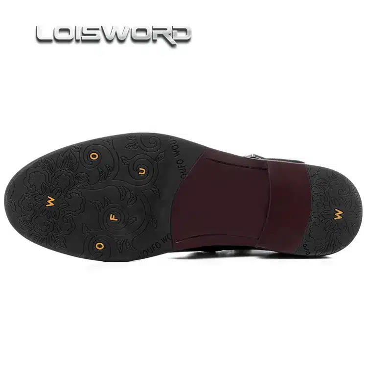 LOISWORD Large size EUR46 black / Brown tan double buckle mens ankle boots genuine leather business boots mens dress shoes 8