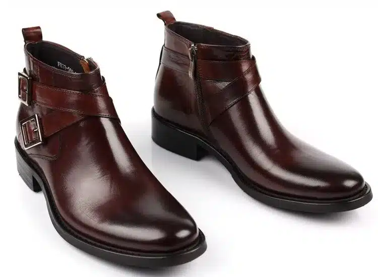 Large size EUR46 fashion brand black/brown tan double buckle business mens boots genuine leather dress boots mens ankle boots 10