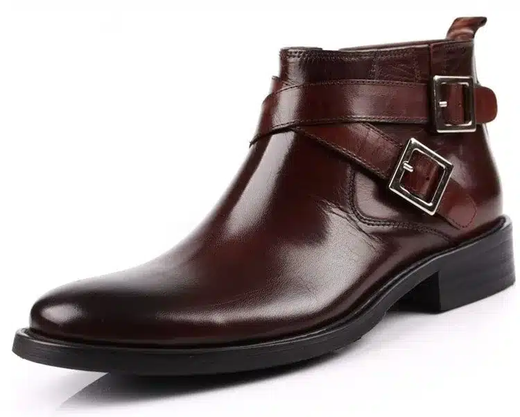 Large size EUR46 fashion brand black/brown tan double buckle business mens boots genuine leather dress boots mens ankle boots 11