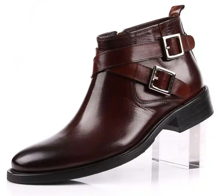 Large size EUR46 fashion brand black/brown tan double buckle business mens boots genuine leather dress boots mens ankle boots 12