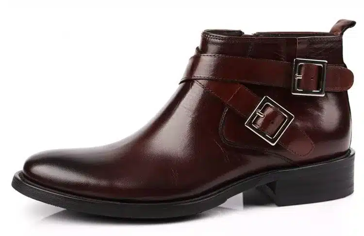 Large size EUR46 fashion brand black/brown tan double buckle business mens boots genuine leather dress boots mens ankle boots 13