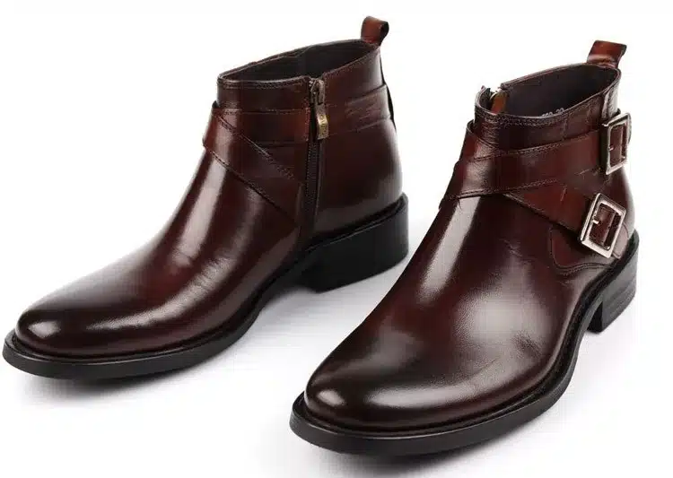 Large size EUR46 fashion brand black/brown tan double buckle business mens boots genuine leather dress boots mens ankle boots 18