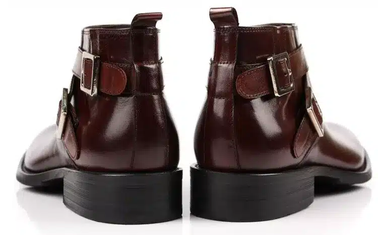 Large size EUR46 fashion brand black/brown tan double buckle business mens boots genuine leather dress boots mens ankle boots 20