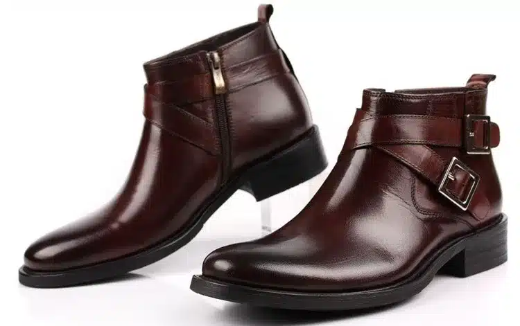 Large size EUR46 fashion brand black/brown tan double buckle business mens boots genuine leather dress boots mens ankle boots 22