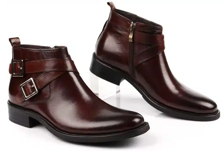 Large size EUR46 fashion brand black/brown tan double buckle business mens boots genuine leather dress boots mens ankle boots 24