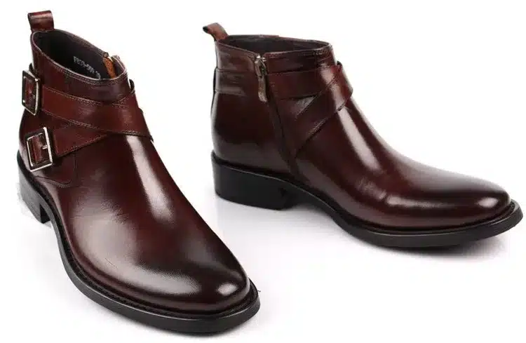 Large size EUR46 fashion brand black/brown tan double buckle business mens boots genuine leather dress boots mens ankle boots 25