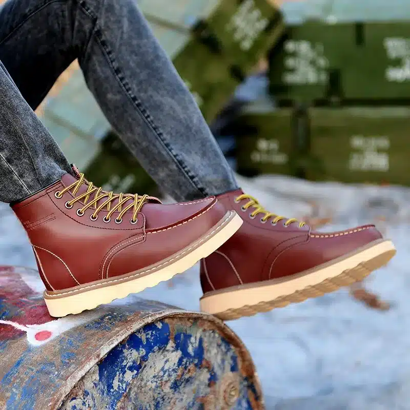 ALEADER Waterproof Men's Ankle Boots 2017 Fashion Warm Martin Boots Men Snow Fur Boots Men Casual Shoes Western Motorcycle Boots 19