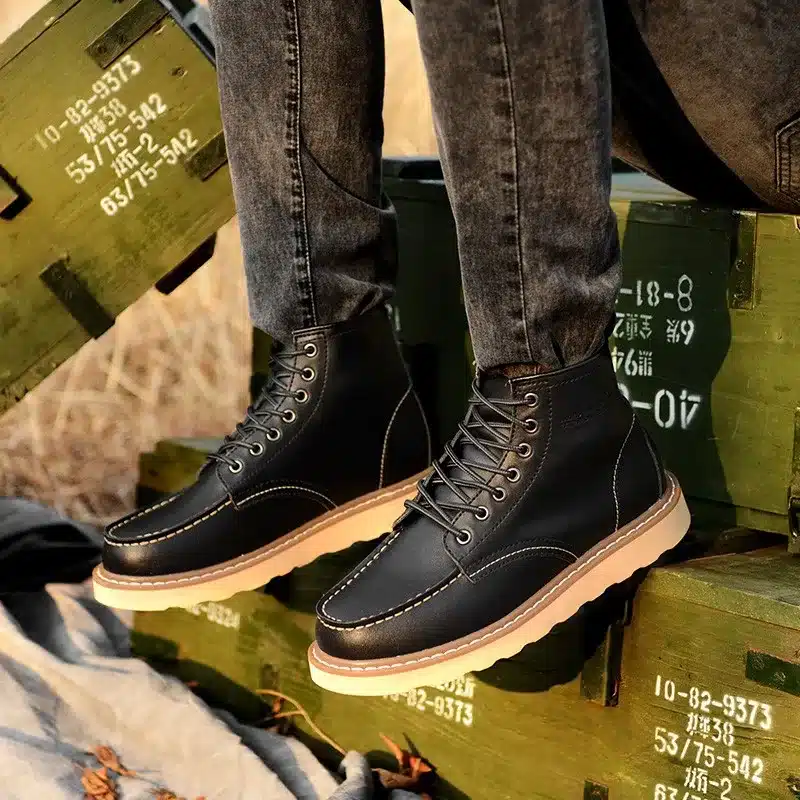 ALEADER Waterproof Men's Ankle Boots 2017 Fashion Warm Martin Boots Men Snow Fur Boots Men Casual Shoes Western Motorcycle Boots 20