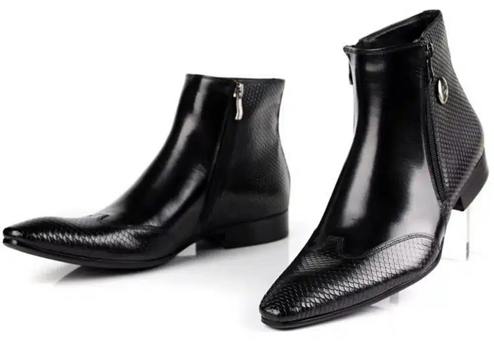 Large size EUR45 Brown / black pointed toe serpentine chelsea boots mens ankle boots genuine leather boots mens dress shoes 3