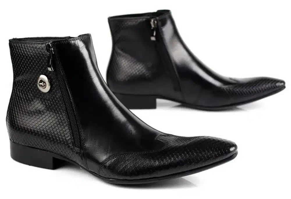 Large size EUR45 Brown / black pointed toe serpentine chelsea boots mens ankle boots genuine leather boots mens dress shoes 5