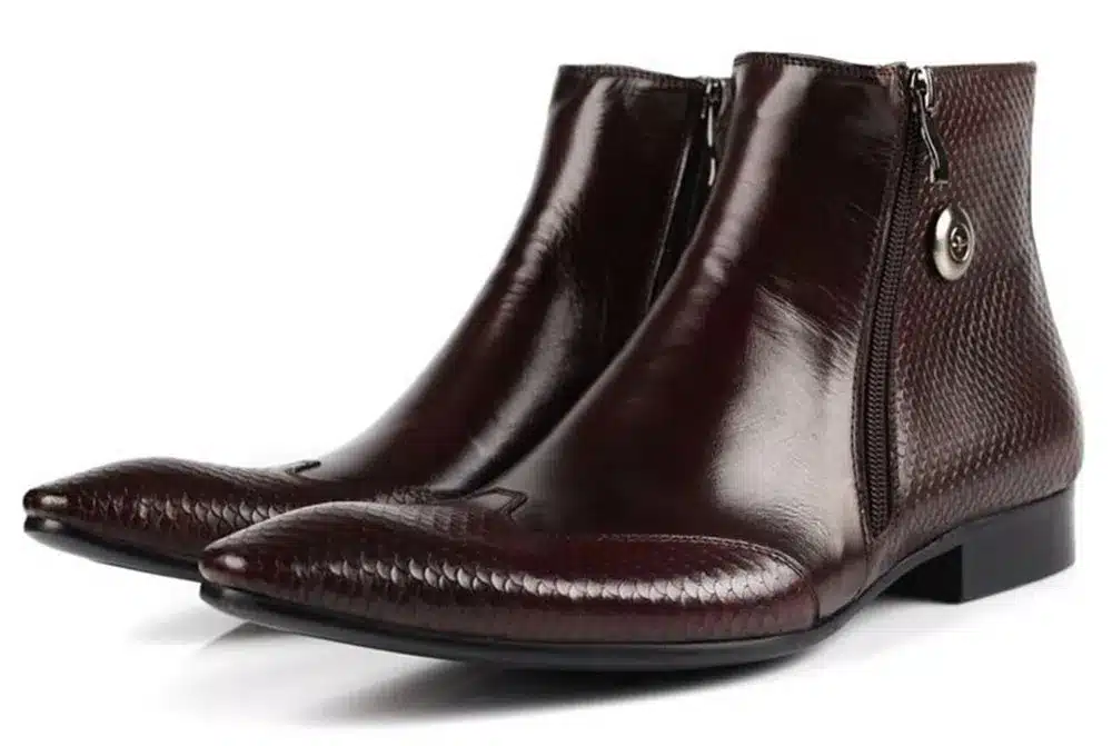 Large size EUR45 Brown / black pointed toe serpentine chelsea boots mens ankle boots genuine leather boots mens dress shoes 9