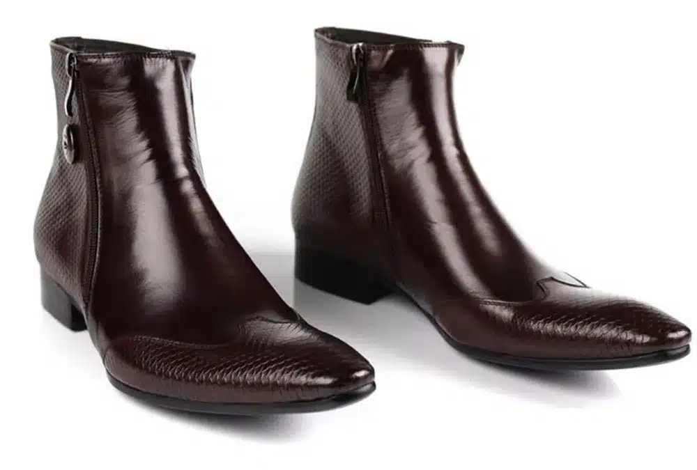 Large size EUR45 Brown / black pointed toe serpentine chelsea boots mens ankle boots genuine leather boots mens dress shoes 10