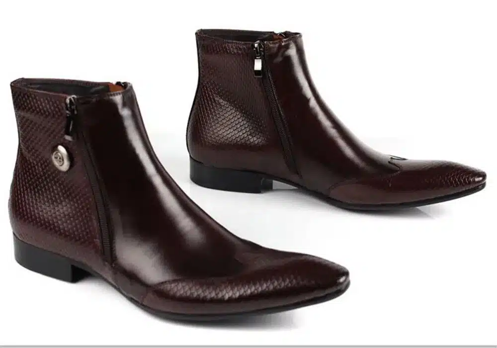 Large size EUR45 Brown / black pointed toe serpentine chelsea boots mens ankle boots genuine leather boots mens dress shoes 11