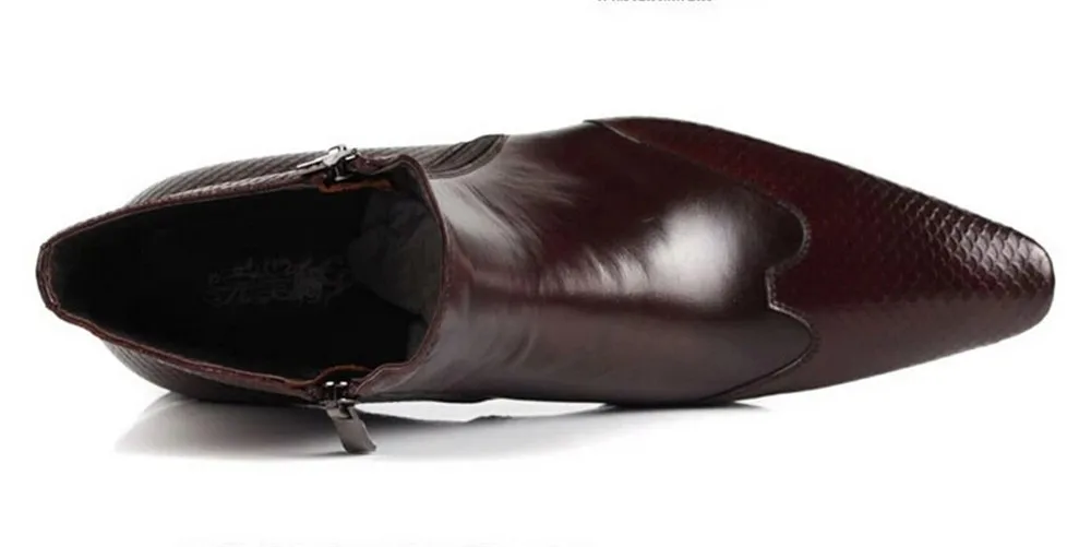Large size EUR45 Brown / black pointed toe serpentine chelsea boots mens ankle boots genuine leather boots mens dress shoes 12