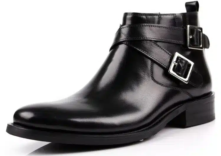 Large size EUR46 fashion brand black/brown tan double buckle business mens boots genuine leather dress boots mens ankle boots 27