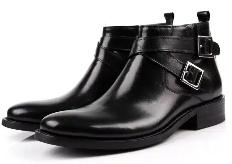 Large size EUR46 fashion brand black/brown tan double buckle business mens boots genuine leather dress boots mens ankle boots 37