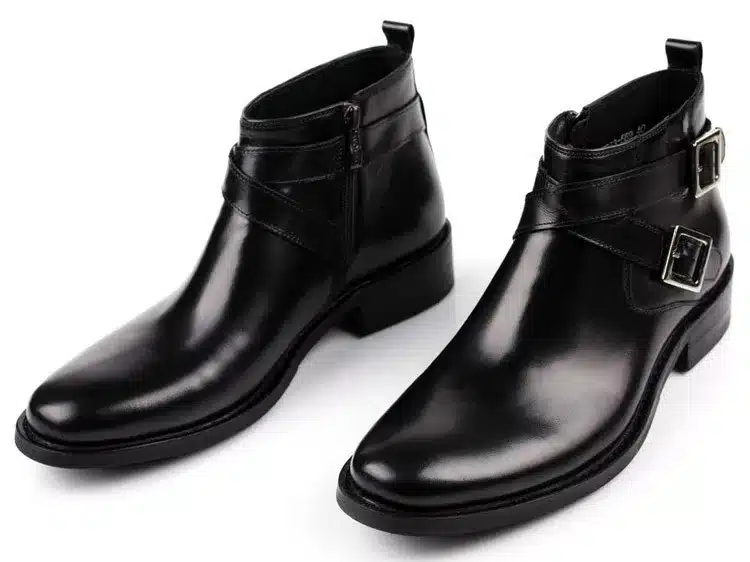 Large size EUR46 fashion brand black/brown tan double buckle business mens boots genuine leather dress boots mens ankle boots 38