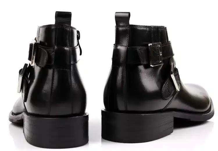 Large size EUR46 fashion brand black/brown tan double buckle business mens boots genuine leather dress boots mens ankle boots 41