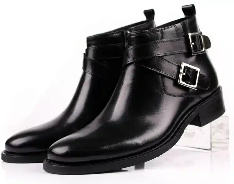 Large size EUR46 fashion brand black/brown tan double buckle business mens boots genuine leather dress boots mens ankle boots 42