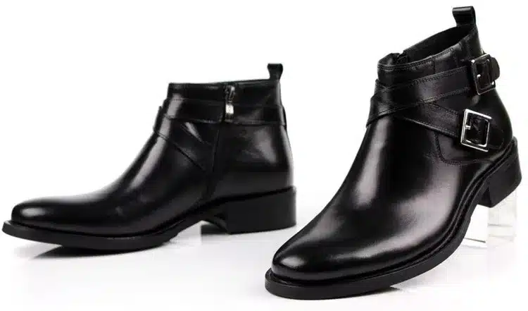 Large size EUR46 fashion brand black/brown tan double buckle business mens boots genuine leather dress boots mens ankle boots 43