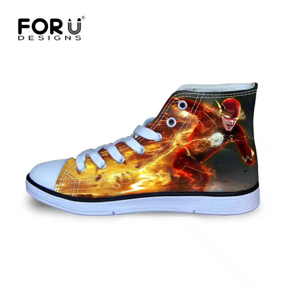 FORUDESIGNS 2017 Spring Men's High Top Canvas Shoes Fashion Super Hero The Flash Man Lace-up Vulcanize Shoes Male Comfort Flats 14