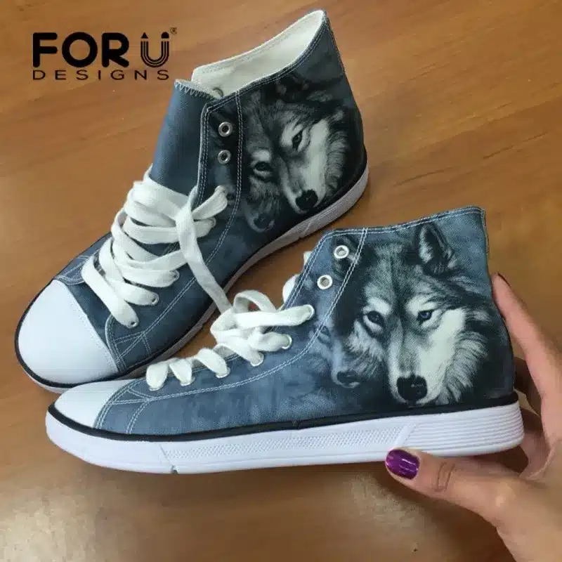 FORUDESIGNS Casual Men's Shoes Fashion 3D Animal Vulcanized Shoes,Cool 3D Tiger Dog Husky Classic Men High Top Canvas Flat Shoes 16