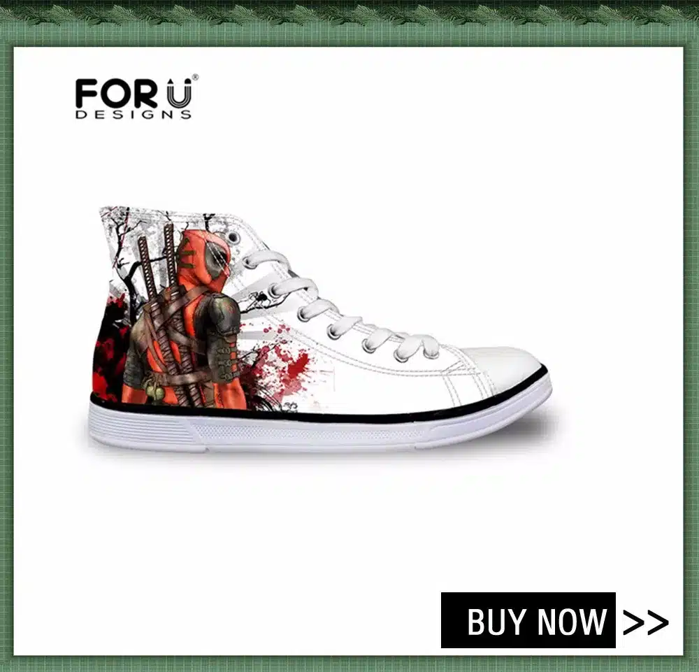 FORUDESIGNS Hot Mens High Top Canvas Shoes Classic Men Lace-up Vulcanized Shoes Cool Super Hero Deadpool Printed High-top Shoes 4