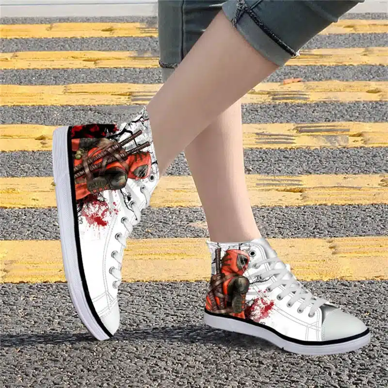 FORUDESIGNS Hot Mens High Top Canvas Shoes Classic Men Lace-up Vulcanized Shoes Cool Super Hero Deadpool Printed High-top Shoes 16