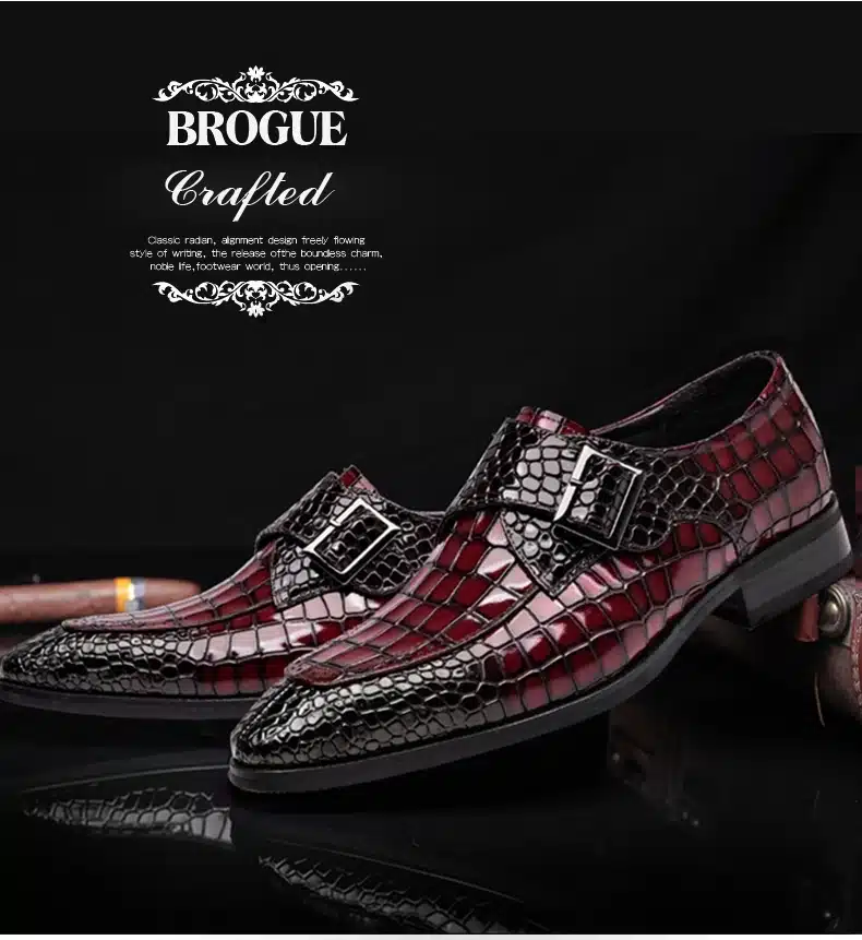Mens Bullock genuine wine red leather shoes buckle black men party wedding dress shoe Business Leather Shoes ST68102 CHENGYUAN 6