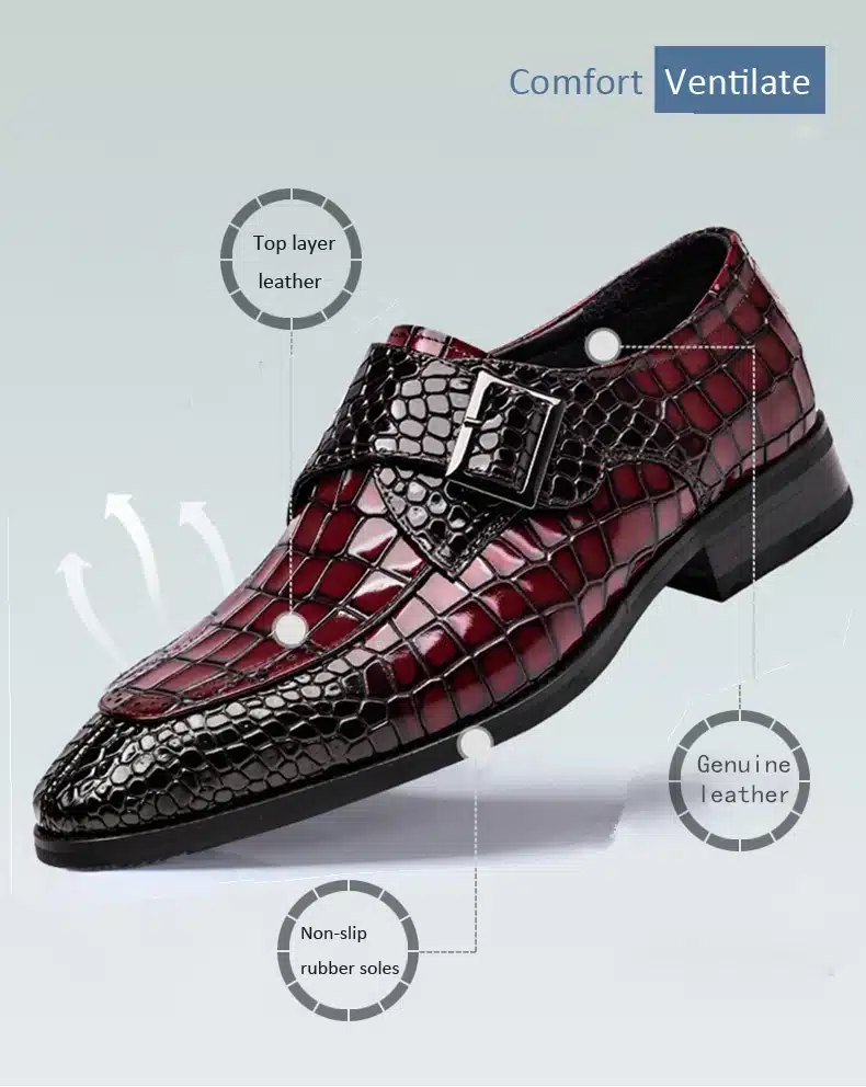 Mens Bullock genuine wine red leather shoes buckle black men party wedding dress shoe Business Leather Shoes ST68102 CHENGYUAN 10