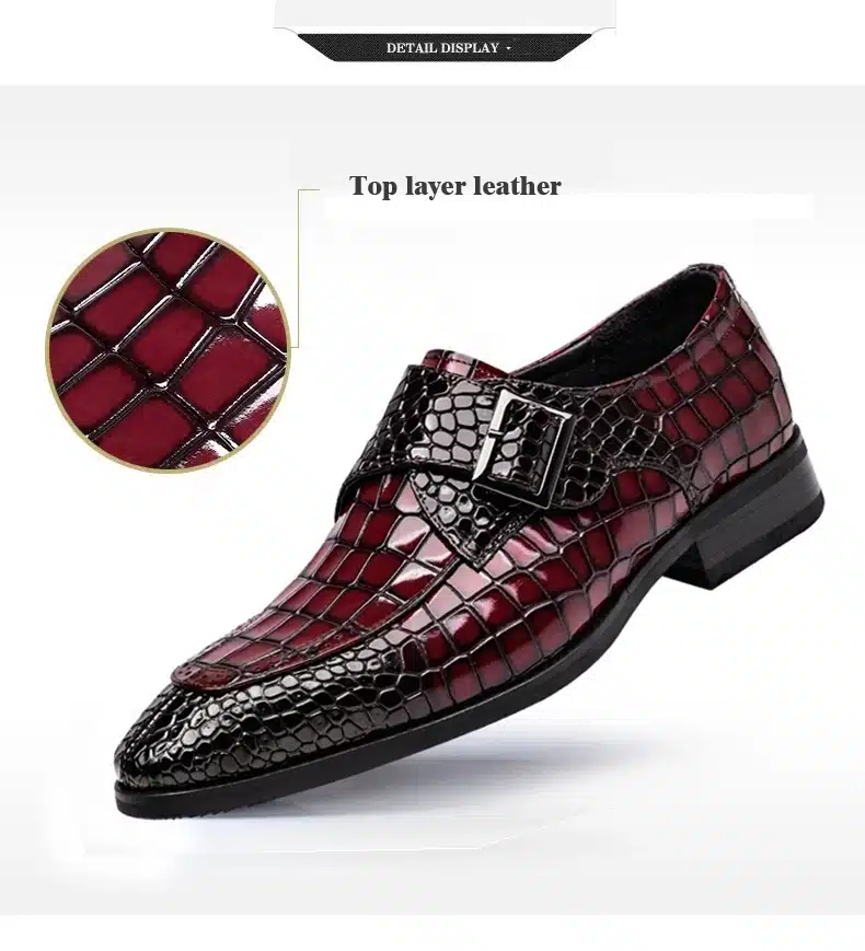Mens Bullock genuine wine red leather shoes buckle black men party wedding dress shoe Business Leather Shoes ST68102 CHENGYUAN 11