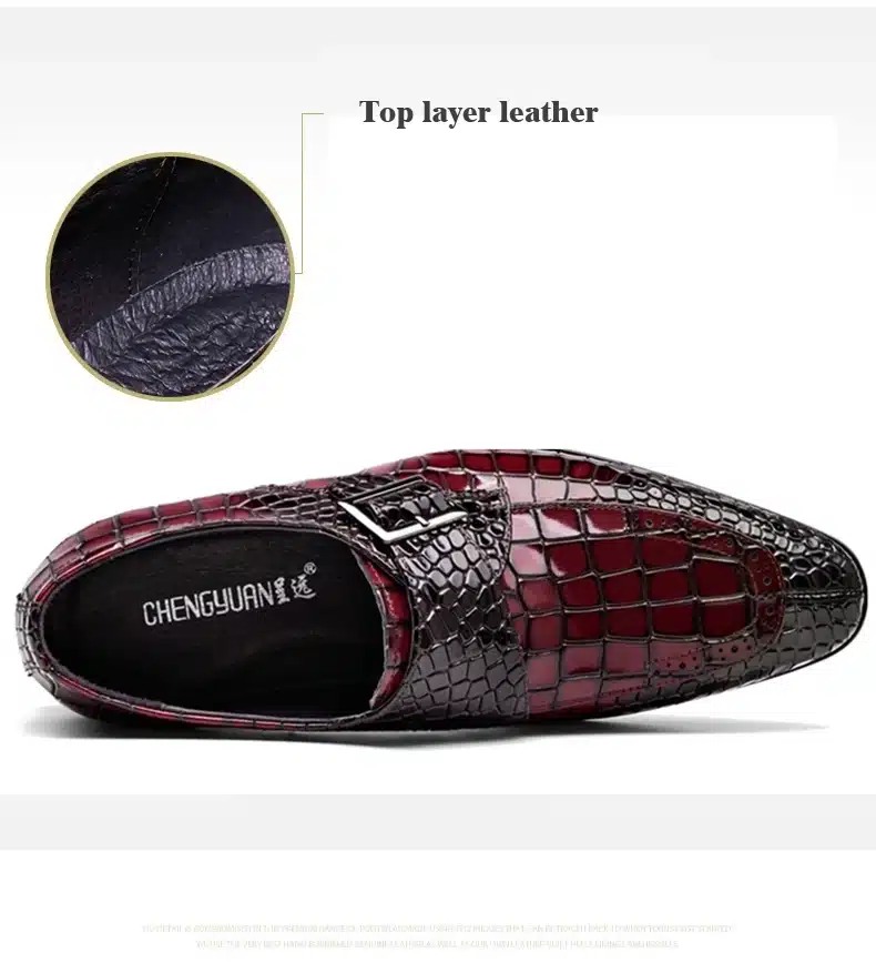 Mens Bullock genuine wine red leather shoes buckle black men party wedding dress shoe Business Leather Shoes ST68102 CHENGYUAN 13