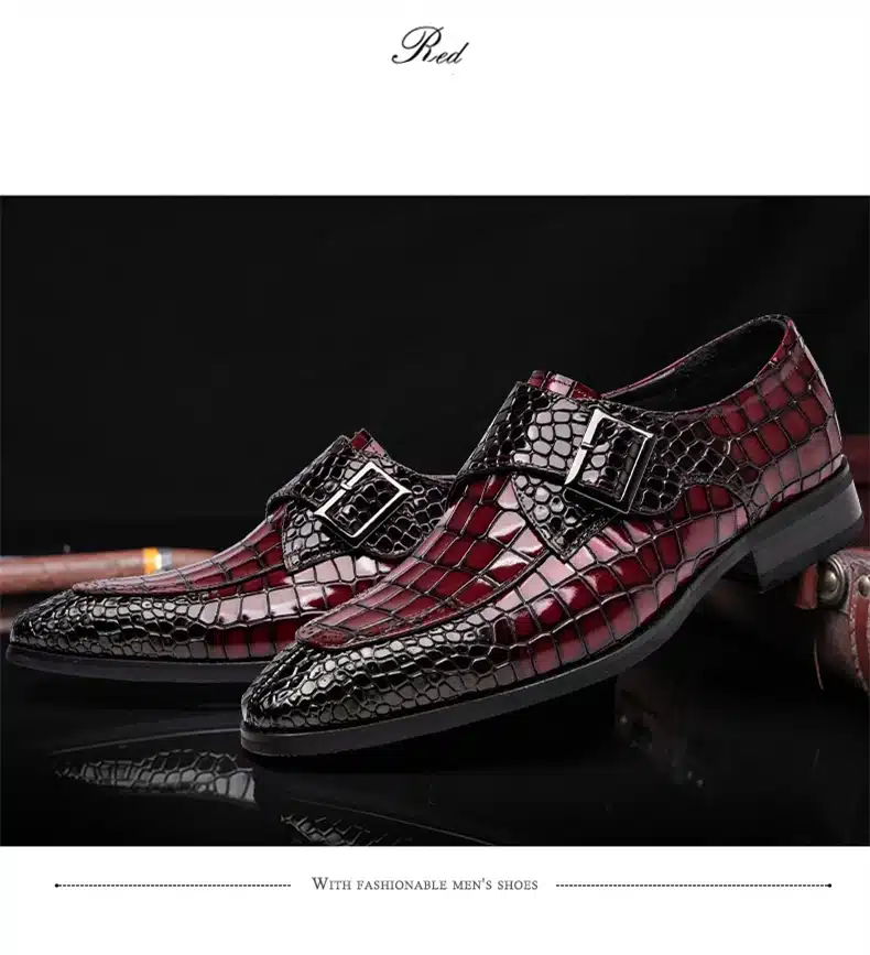 Mens Bullock genuine wine red leather shoes buckle black men party wedding dress shoe Business Leather Shoes ST68102 CHENGYUAN 15