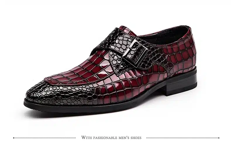 Mens Bullock genuine wine red leather shoes buckle black men party wedding dress shoe Business Leather Shoes ST68102 CHENGYUAN 18