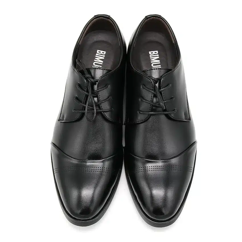BIMUDUIYU 38-47 High Quality Leather Dress Shoes Tide Pointed England Style Business Wedding Formal Flats Black Shoes For Men 18