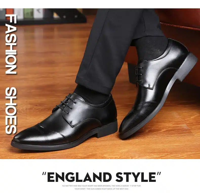 BIMUDUIYU 38-47 High Quality Leather Dress Shoes Tide Pointed England Style Business Wedding Formal Flats Black Shoes For Men 24