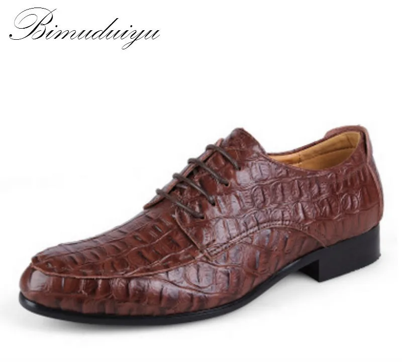 BIMUDUIYU Fashion Crocodile Grain Genuine Leather Lace-Up Business Shoes Men Dress Leather Shoes zapatos hombre Big Size 39-49 14