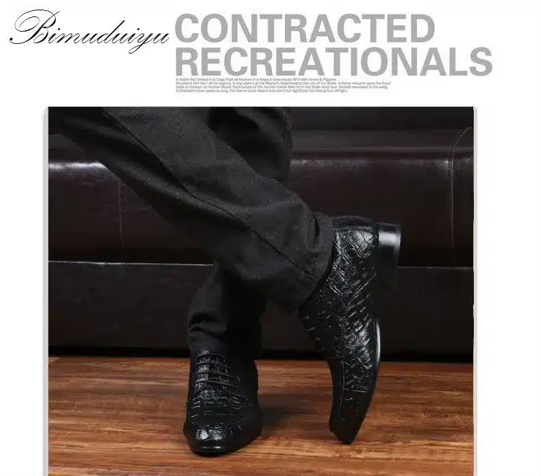 BIMUDUIYU Fashion Crocodile Grain Genuine Leather Lace-Up Business Shoes Men Dress Leather Shoes zapatos hombre Big Size 39-49 18