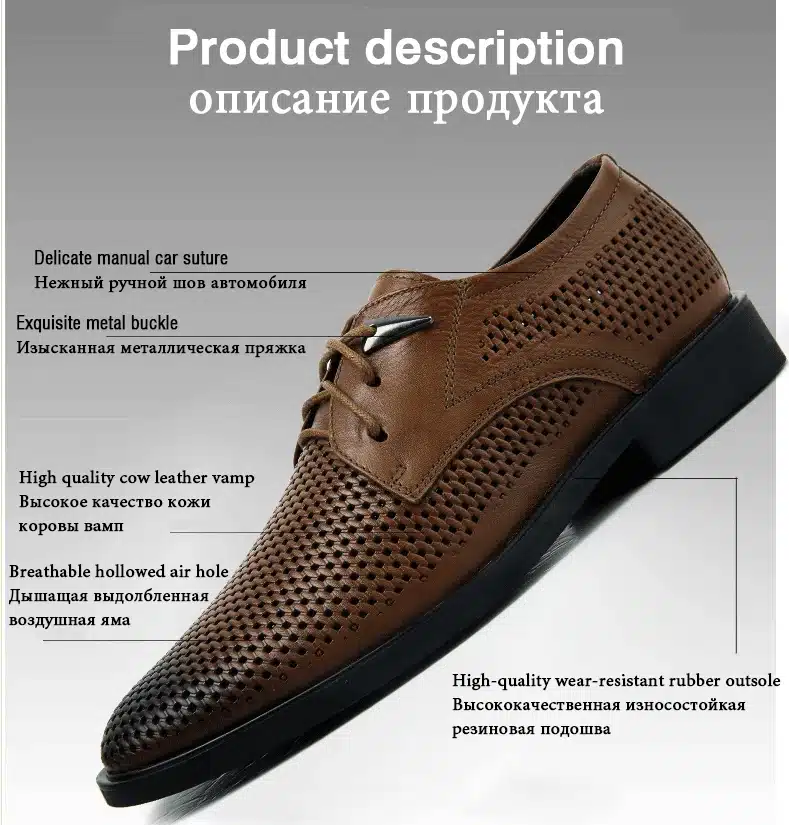 Plus size 38-47 Genuine Leather Shoes Men Oxford Breathable Hollow-out Dress Shoes Business Men Shoes Summer Formal Shoes 14