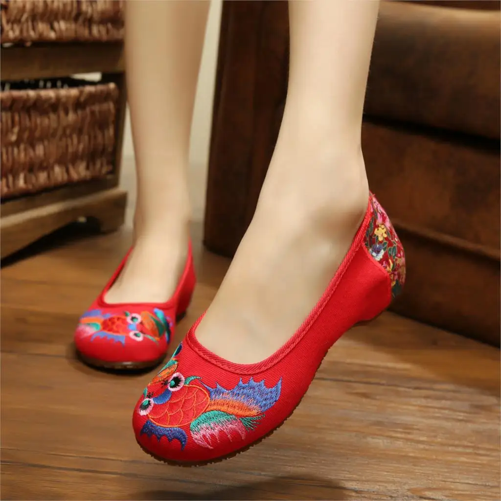 Vintage Women Flats Old Peking Shoes Chinese Flower Embroidery Comfortable Soft Canvas Dance Ballet Shoes Plus Size 41 3